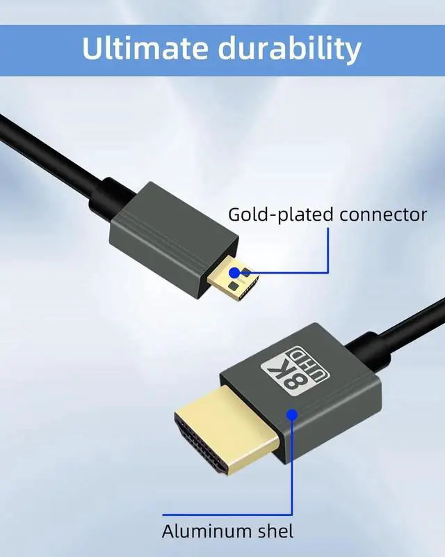 Alt view image 3 of 7 - 8K Micro HDMI to HDMI Cable 2.2FT, Short Hdmi to Micro HDMI Cable, Coiled Hdmi 2.1 Cable 8K@60Hz 48Gbps for Camera/Camcorder/HDTV/Tablet