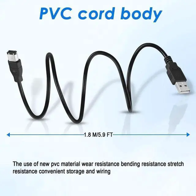 Alt view image 6 of 7 - Firewire to USB Adapter Cable 6-Pin IEEE 1394 Male to USB 2.0 Male Converter Firewire 400 1394-a to USB A Connector Cord for Printer Scanner Hard Disk (Not Compatible with Sound Card) 1.8m/6ft