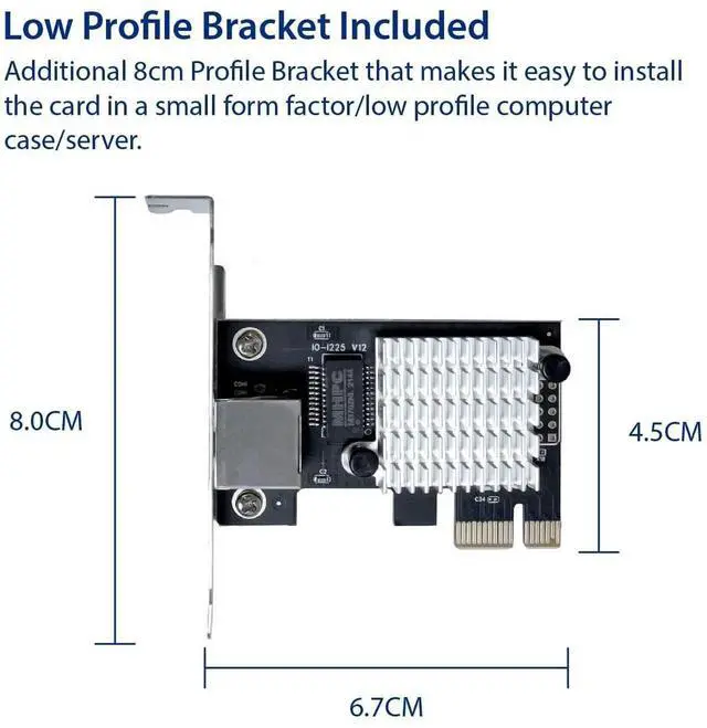 Alt view image 5 of 7 - 2.5 Gigabit Ethernet PCI Express PCI-E Network Interface Card 10/100/1000/25000 Mbps RJ45 LAN Intel I225 Chipset, Black (SY-PEX24076)