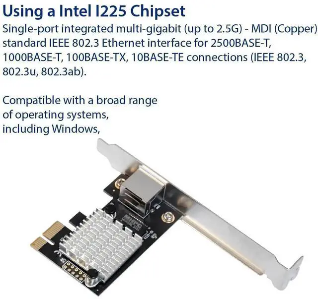 Alt view image 6 of 7 - 2.5 Gigabit Ethernet PCI Express PCI-E Network Interface Card 10/100/1000/25000 Mbps RJ45 LAN Intel I225 Chipset, Black (SY-PEX24076)