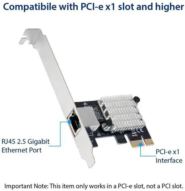 Alt view image 2 of 7 - 2.5 Gigabit Ethernet PCI Express PCI-E Network Interface Card 10/100/1000/25000 Mbps RJ45 LAN Intel I225 Chipset, Black (SY-PEX24076)