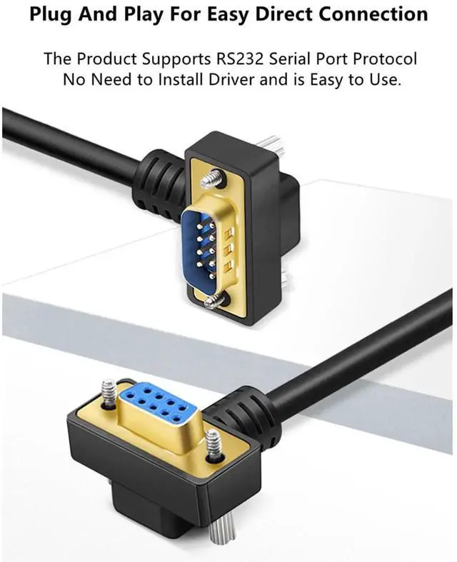 Alt view image 5 of 7 - DB9 RS232 Serial Port Cable Down Right Angle Male to Female 9 Pin Gold Plated RS232 COM Port Connection Cable (0.5 Meter)