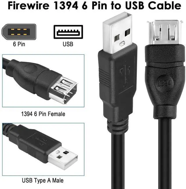 Alt view image 2 of 7 - Firewire 6-Pin to USB Adapter Cable IEEE 1394 Firewire 400 Female to USB 2.0 Male Converter Connector Cord for Computer Connecting Old External Hard Driver/Camcorder/Camera/Scanner 20cm