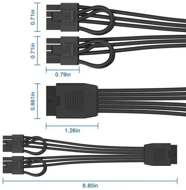Alt view image 5 of 6 - 12VHPWR Cable Extension, 16 Pin(12+4) Female to Dual PCIe 8 Pin(6+2) Male GPU, PSU Conversion Cable for Power Supply 6.8 in(17cm)