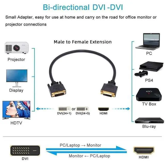 Alt view image 6 of 7 - DVI 24+1 Male to Female Extension Cable 1.64FT/50cm, DVI-D Dual Link Digital Video for Monitor Graphics Card