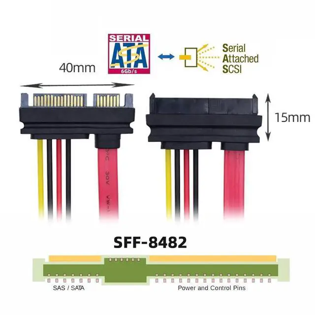 Alt view image 7 of 7 - SAS Cable SFF-8482 SAS 29 Pin to SATA 22Pin Hard Disk Drive Raid Extension Cable with 22 Pin SATA Power Port