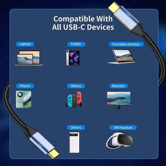 Alt view image 7 of 7 - usb c to usb c data transfer cable 6.6ft,type c to type c monitor cable,usb c 3.1 gen 2 cable support 4k 10Gbps 100W PD Fast Charging Cable, high speed usb c, Compatible with Laptop,ablet,SSD