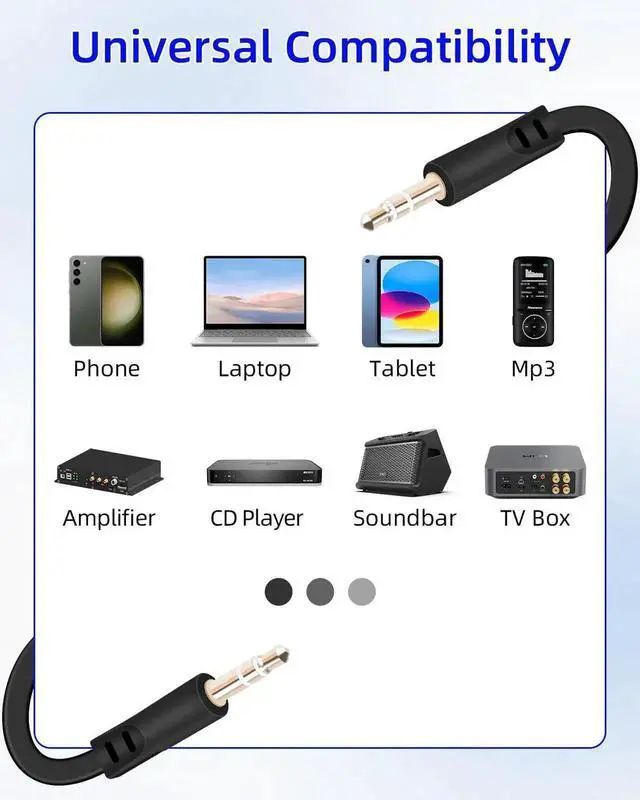 Alt view image 7 of 7 - 3.5mm Flat Audio Cable,3.5mm Male to Male Flat Headphone Jacks Audio Cable for Car Audio Systems,Home Speakers,Phones,Tablets,2Pack(0.15M