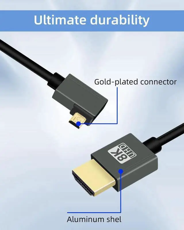 Alt view image 3 of 7 - 8K Left Angle Micro HDMI to HDMI Cable 2.2FT, 90 Degree Short HDMI to Micro HDMI Cable, Coiled HDMI 2.1 Cable 8K@60Hz 48Gbps for Camera/Camcorder/HDTV/Tablet