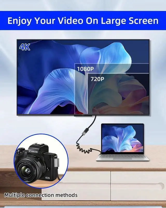 Alt view image 6 of 7 - 4K Left Angle Mini HDMI to HDMI Cable 2.2FT, 90 Degree Short HDMI to Mini HDMI Cable, Coiled Hdmi 2.0 Cable 4K@120Hz 18Gbps for Camera/Camcorder/HDTV/Tablet