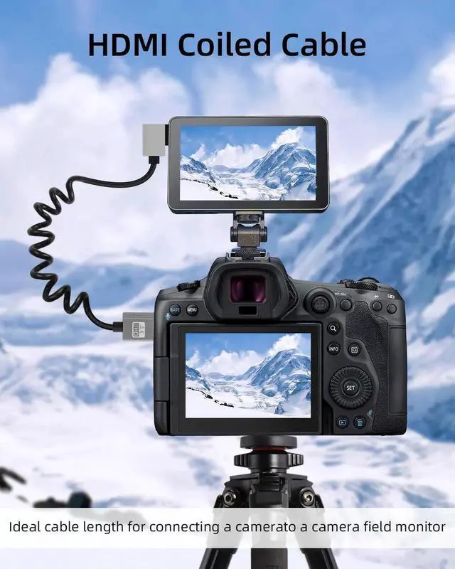 Alt view image 5 of 7 - 4K Left Angle Mini HDMI to HDMI Cable 2.2FT, 90 Degree Short HDMI to Mini HDMI Cable, Coiled Hdmi 2.0 Cable 4K@120Hz 18Gbps for Camera/Camcorder/HDTV/Tablet
