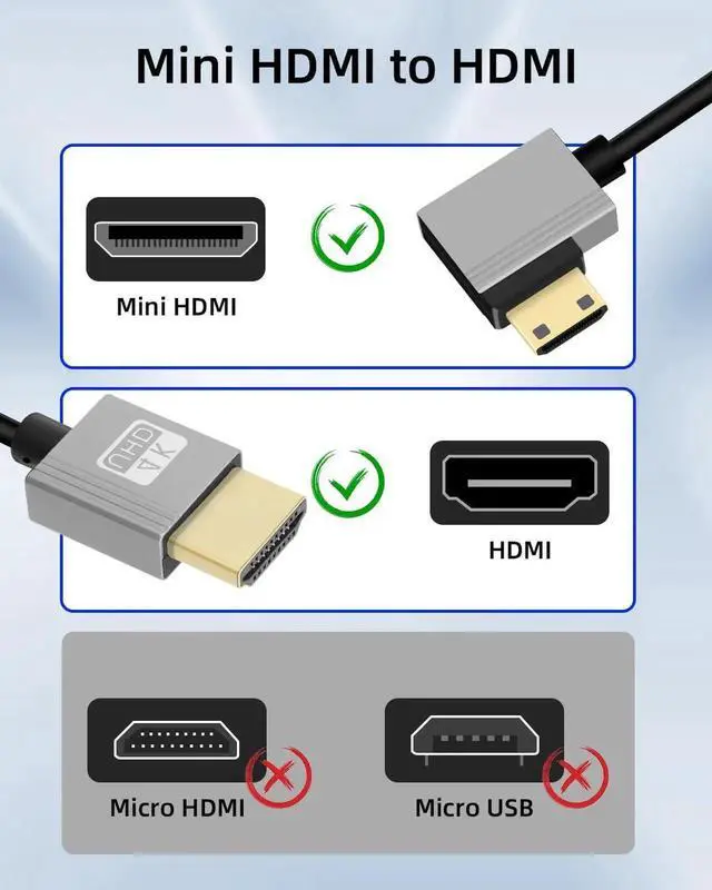 Alt view image 4 of 7 - 4K Left Angle Mini HDMI to HDMI Cable 2.2FT, 90 Degree Short HDMI to Mini HDMI Cable, Coiled Hdmi 2.0 Cable 4K@120Hz 18Gbps for Camera/Camcorder/HDTV/Tablet