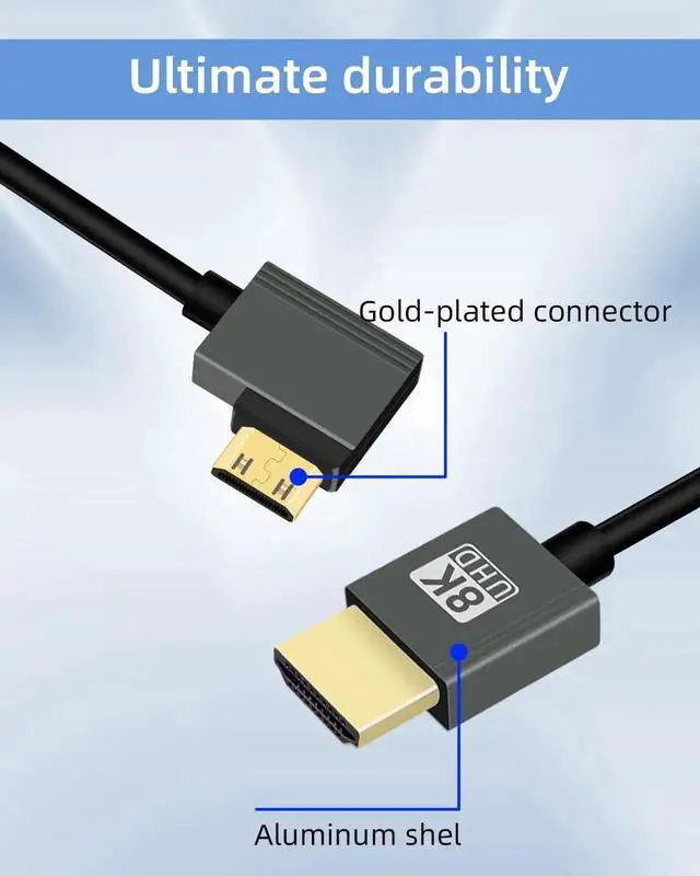 Alt view image 4 of 7 - 8K Left Angle Mini HDMI to HDMI Coiled Cable 2.2FT, 90 Degree Short HDMI to Mini HDMI Cable, Spring Spiral Hdmi 2.1 Cable 8K@60Hz 48Gbps for Camera/Camcorder/HDTV/Tablet