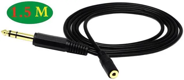 Alt view image 2 of 6 - 3.5mm to 6.35mm Audio Adapter Cable, 1.5M/5ft Black, Male to Male, Compatible with Headphones, Amplifiers, AV Receiver, Karaoke