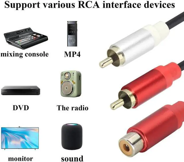 Alt view image 7 of 7 - Gold-Plated Red/White Double RCA Male Head to RCA Female Stereo Audio Extension Cable, Flexible PVC Audio Cable for Speakers,Home Theaters, High-Definition Tvs and Game Consoles(30 CM)