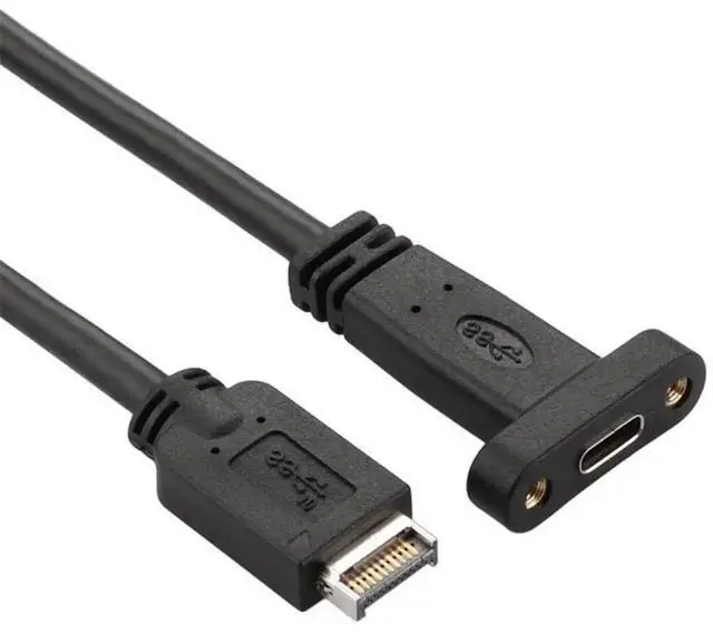 Alt view image 6 of 7 - USB-C Cable USB 3.1 Type-E Front Panel Header to USB-C Type-C Female Extension Cable 40cm with Panel Mount Screw