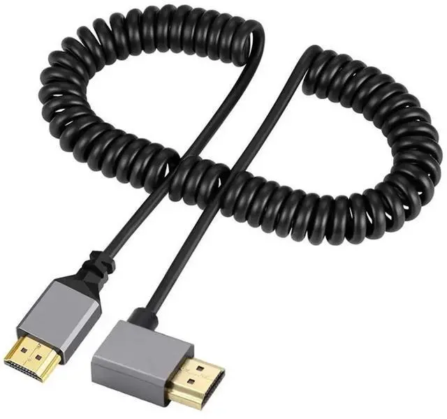Main image of 4K 60hz HDMI 2.0 Male to HDMI Male Stretch Coiled Cable Right Angled 90 Degree Connector for HDTV Monitor Computer Laptop