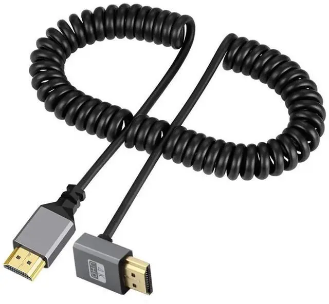 Main image of 4K 60hz HDMI 2.0 Male to HDMI Male Stretch Coiled Cable Up Angled 90 Degree Connector for HDTV Monitor Computer Laptop