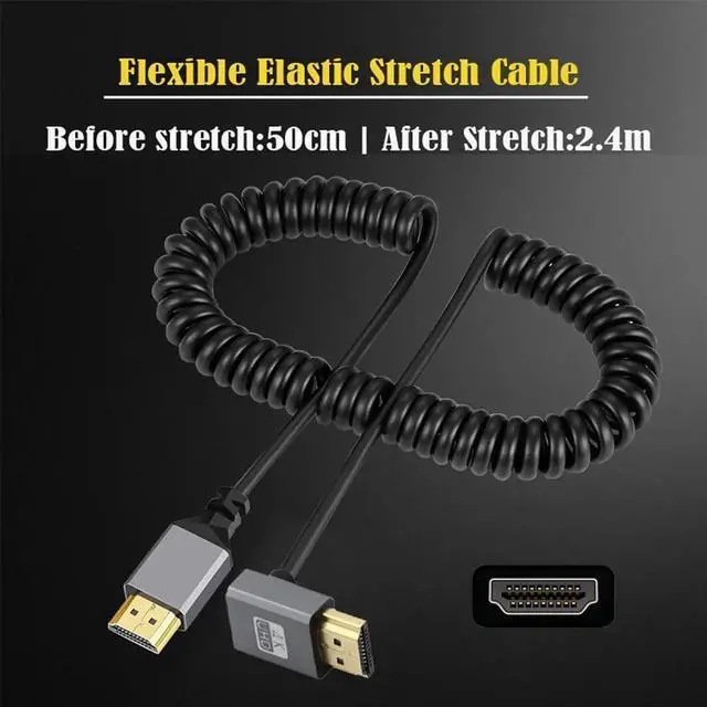 Alt view image 7 of 7 - 4K 60hz HDMI 2.0 Male to HDMI Male Stretch Coiled Cable Up Angled 90 Degree Connector for HDTV Monitor Computer Laptop