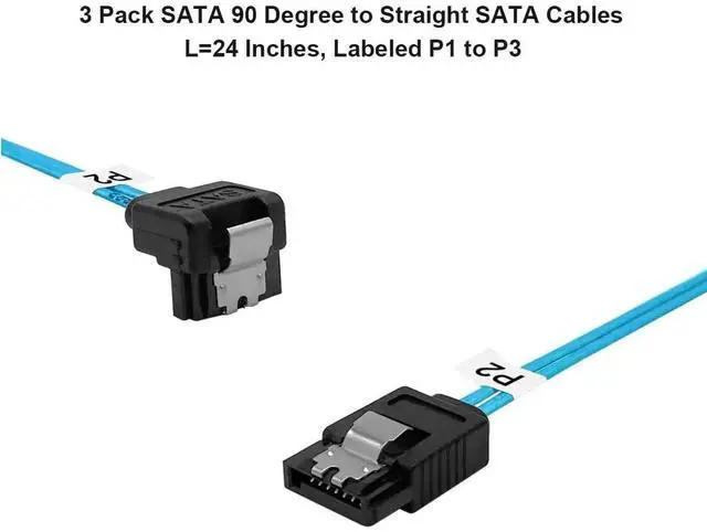 Alt view image 4 of 5 - Right-Angle SATA-III Cable:24 Inches,3-Pack Thin SATA 90-Degree Angled to Straight 2Ft 6Gbps Data Cable for SDD,HDD,Computer Blue (0.6M)