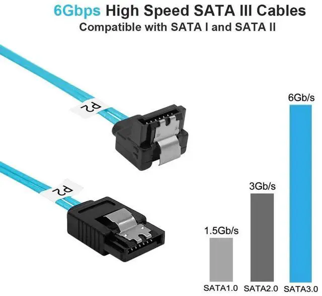 Alt view image 3 of 5 - Right-Angle SATA-III Cable:24 Inches,3-Pack Thin SATA 90-Degree Angled to Straight 2Ft 6Gbps Data Cable for SDD,HDD,Computer Blue (0.6M)