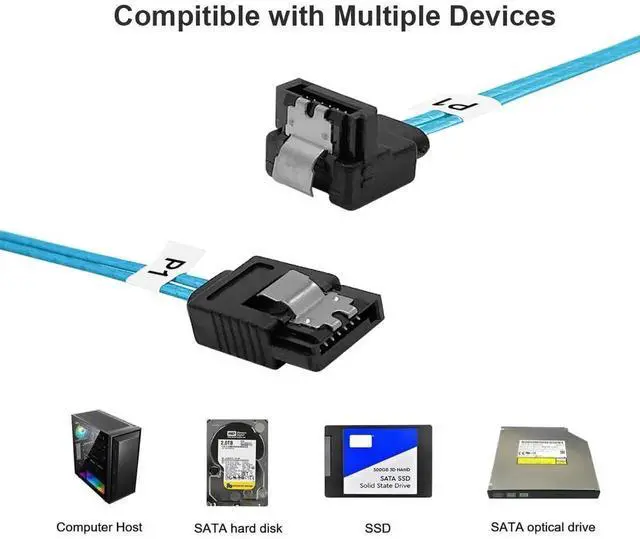 Alt view image 5 of 5 - Right-Angle SATA-III Cable:24 Inches,3-Pack Thin SATA 90-Degree Angled to Straight 2Ft 6Gbps Data Cable for SDD,HDD,Computer Blue (0.6M)