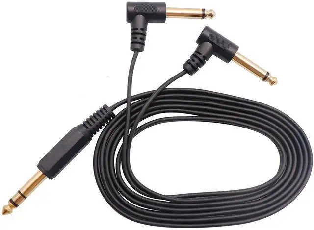 Main image of 6.35mm to 2 * 6.35 Audio Y Splitter Cable,Gold Plated 90 Degree 1/4 Inch 6.35mm Male TRS Stereo to 2(Dual) 6.35mm 1/4 Inch Male TS Mono Right Angle Y Splitter Audio Cable(1.8M/5.9 feet)