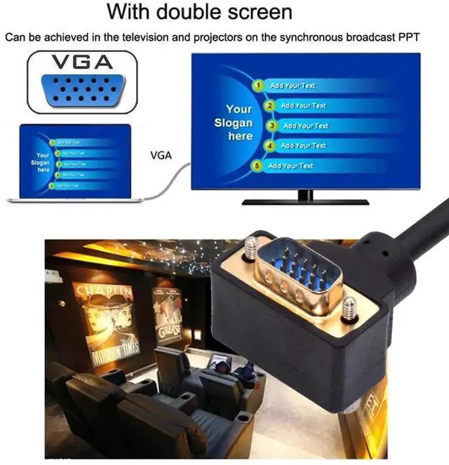 Alt view image 5 of 7 - 90 Degree VGA RGB Cable Down Angled Male to Straight Male Extension Cord 3COAX+6C for Computer Monitor Projector 1m/3.3ft