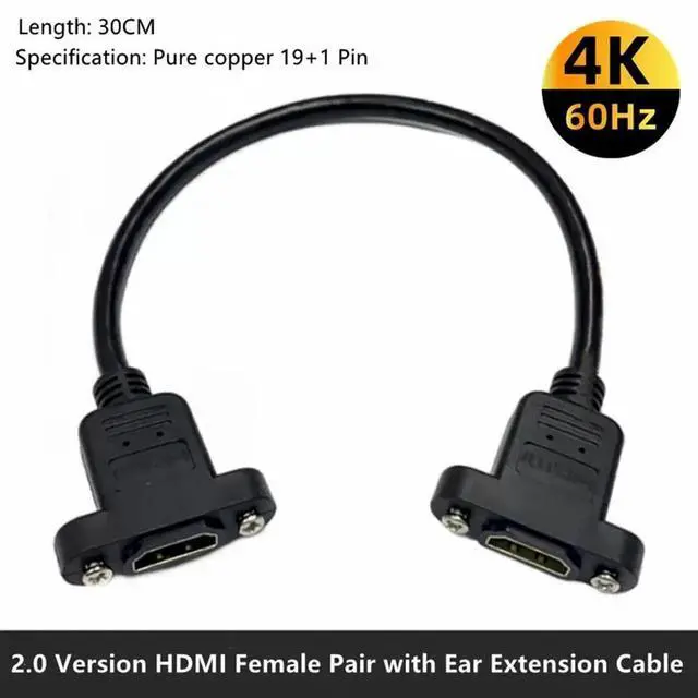 Alt view image 2 of 7 - HDMI Female to HDMI Female Panel Mount Ethernet Adapter High Speed Extension Cable 28AWG with Screws 30CM