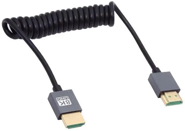 Alt view image 7 of 7 - HDMI 2.1 Male to HDMI Male Stretch Coiled Cable 8K 60hz 100cm for Monitor HDTV Computer Laptop