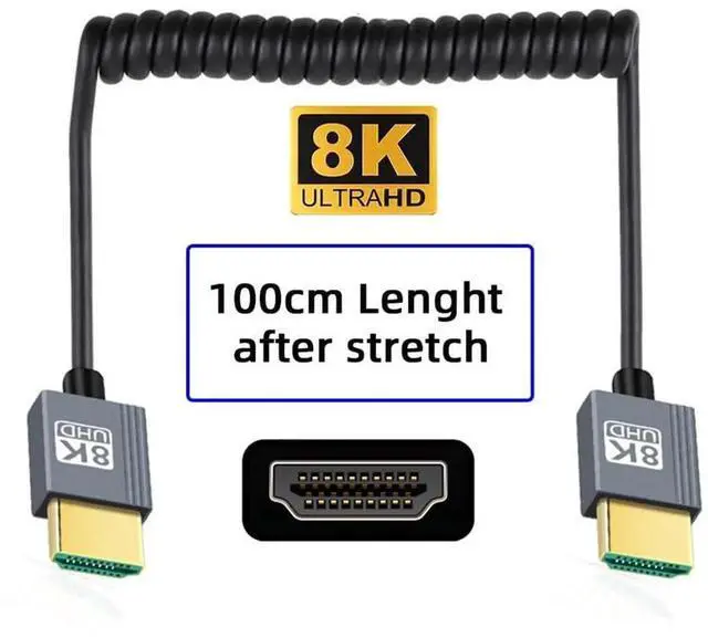 Alt view image 6 of 7 - HDMI 2.1 Male to HDMI Male Stretch Coiled Cable 8K 60hz 100cm for Monitor HDTV Computer Laptop