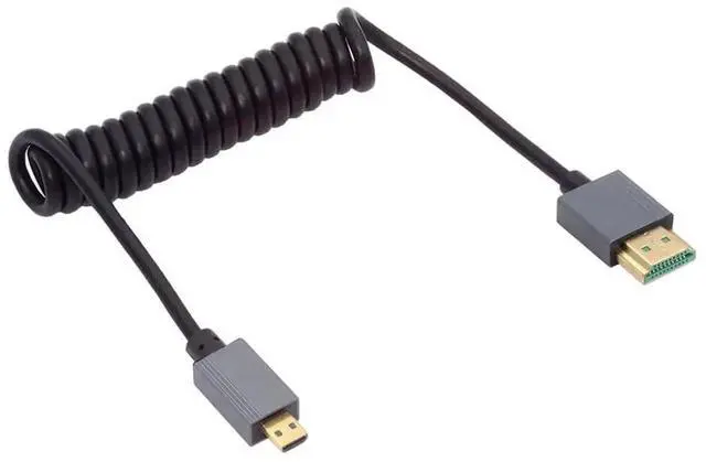 Alt view image 7 of 7 - Coiled Micro HDMI 2.1 Type-D Male to HDMI Male Stretch Cable 100cm for HDTV Camera Laptop Monitor