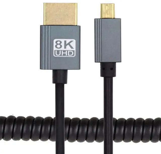 Main image of Coiled Micro HDMI 2.1 Type-D Male to HDMI Male Stretch Cable 100cm for HDTV Camera Laptop Monitor