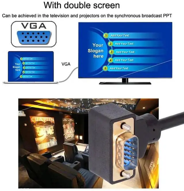 Alt view image 6 of 7 - 90 Degree VGA RGB Cable Up Angled Male to Straight Male Extension Cord 3COAX+6C for Computer Monitor Projector 1m/3.3ft