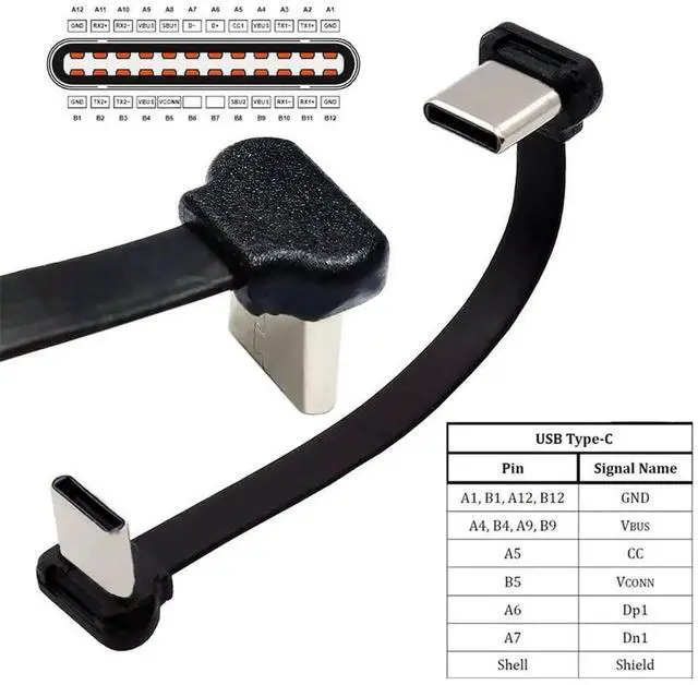 Alt view image 5 of 7 - Short USB2.0 Data Cable 2.76in Ultra Slim Flat USB-C Type C to USB-C Power Angled Connector 65W Fast Charge for Laptop Tablet Phone