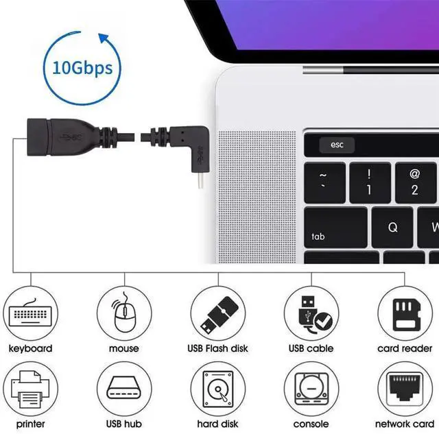 Alt view image 7 of 7 - 90 Degree USB-C Type-C USB 3.1 Male to USB 3.0-A Female Adapter 10Gbps OTG Data Power Cable 20cm Up Down Angled