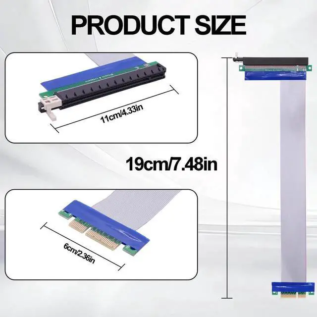 Alt view image 2 of 7 - PCI-E 4X to 16x Riser Cable Adapter PCI Express 4X to 16x Riser Card Converter Extension Cable for Graphics SSD RAID Cards etc-19cm