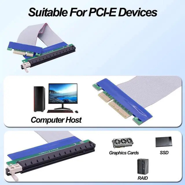 Alt view image 6 of 7 - PCI-E 4X to 16x Riser Cable Adapter PCI Express 4X to 16x Riser Card Converter Extension Cable for Graphics SSD RAID Cards etc-19cm