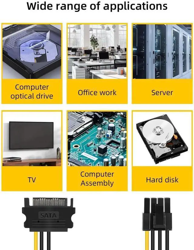 Alt view image 6 of 7 - Dual SATA 15Pin to 8-Pin(6+2 pin),Dual SATA to PCI-E Power Cable for Computers,Male to Male,1M,(3 Pack)d