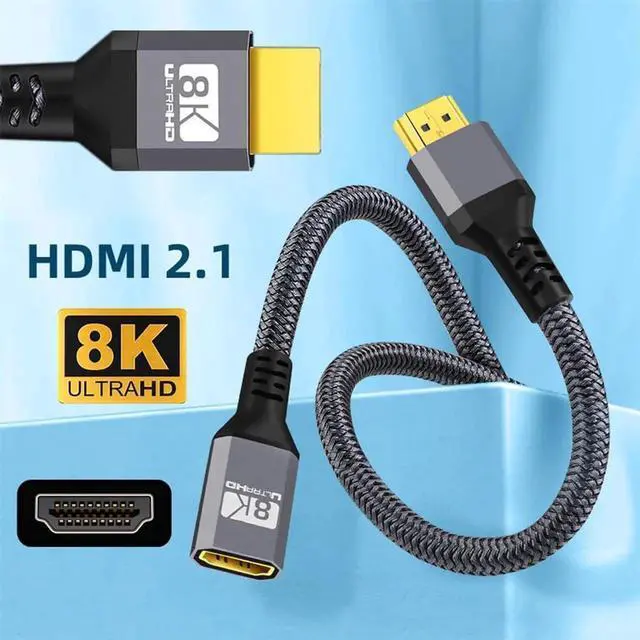 Alt view image 3 of 7 - HDMI 2.1 Extension Cable Male to Female Ultra-HD 8K 60hz 4K 120hz 48Gbs with Audio 3D HDMI Cord Black 0.3M