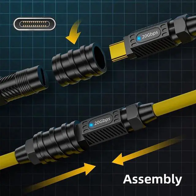 Alt view image 4 of 7 - High Flex Ultra Soft 140W 20Gbps 8K USB-C USB4 Cable Type-C Male to Female Power & Data Extension Cable for Gaming Keyboard Mouse 1m/3.3ft