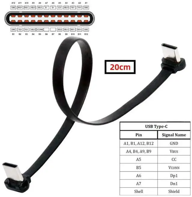 Alt view image 2 of 7 - Short USB2.0 Data Cable 7.87in Ultra Slim Flat USB-C Type C to USB-C Power Angled Connector 65W Fast Charge for Laptop Tablet Phone 20cm
