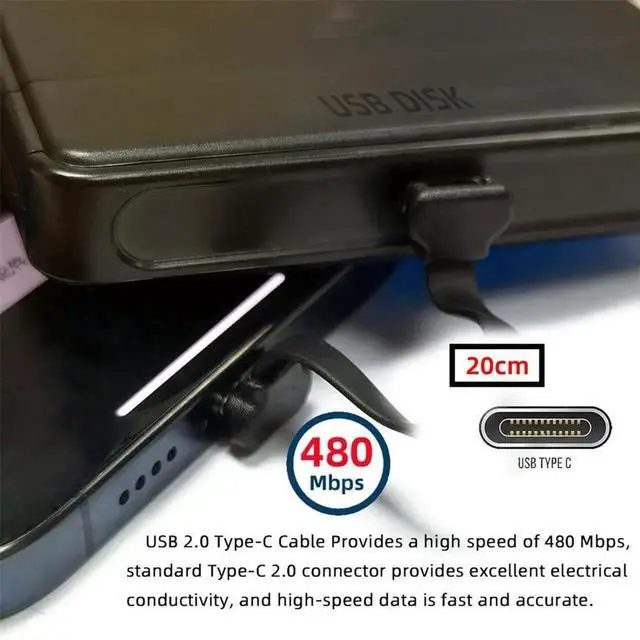 Alt view image 3 of 7 - Short USB2.0 Data Cable 7.87in Ultra Slim Flat USB-C Type C to USB-C Power Angled Connector 65W Fast Charge for Laptop Tablet Phone 20cm