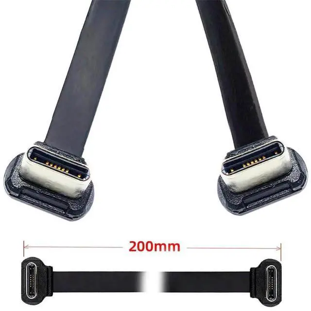 Alt view image 6 of 7 - Short USB2.0 Data Cable 7.87in Ultra Slim Flat USB-C Type C to USB-C Power Angled Connector 65W Fast Charge for Laptop Tablet Phone 20cm