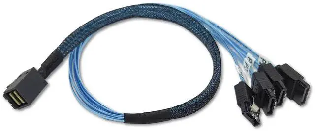 Alt view image 2 of 5 - Internal HD Mini SAS Cable SFF-8643 to 4 SATA Digital Black Cord (1 Cable, 0.5 M / 1.6 Feet)