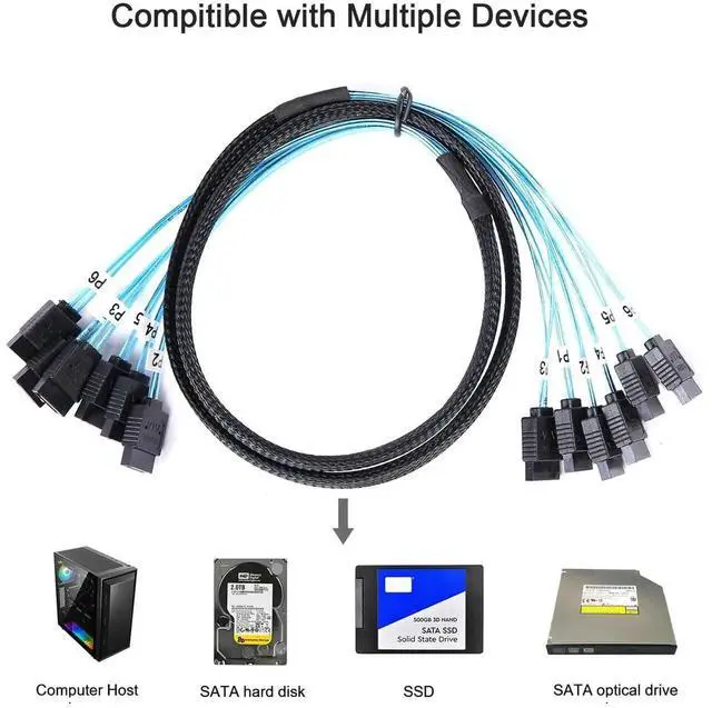Alt view image 6 of 6 - SATA-III Cable-0.5M, 6Pcs/Set-6Gbps-Sata HDD-SSD Data-Cable Thin Replacement for Bitcoin Computer-Server CD DVD Drives Raid (1.6FT)