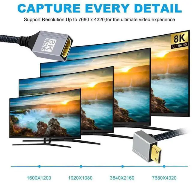 Alt view image 2 of 7 - Type-C Mini HDMI 2.1 8K Up Angled 90 Degree to HDMI Female Short Extension Cable HDTV for DV Camera Laptop Portable Monitor 17cm