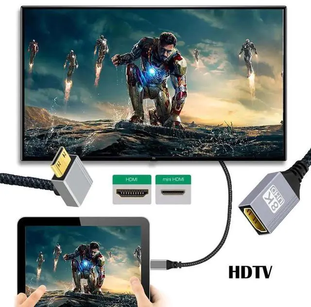 Alt view image 3 of 7 - Type-C Mini HDMI 2.1 8K Up Angled 90 Degree to HDMI Female Short Extension Cable HDTV for DV Camera Laptop Portable Monitor 17cm