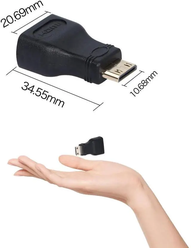 Alt view image 6 of 6 - Mini HDMI Adapter Gold Plated Mini HDMI Male to Standard HDMI Female Connector 1080P Full HD 4K/3D for Camera Tablet Video Card 2 Pcs