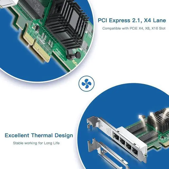 Alt view image 5 of 6 - Gigabit 4 Port NIC with Intel I350 Chip, 1Gb Network Card Compare to Intel I350-T4 NIC, Quad RJ45 Ports, PCI Express 2.1 X4, Ethernet Card with Low Profile for Windows/Windows Server/Linux